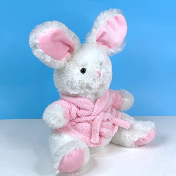 Dan Dee White Bunny Rabbit Pink Bathrobe Cuddly 14" Plush Stuffed Animal Toy - Picture 3 of 6